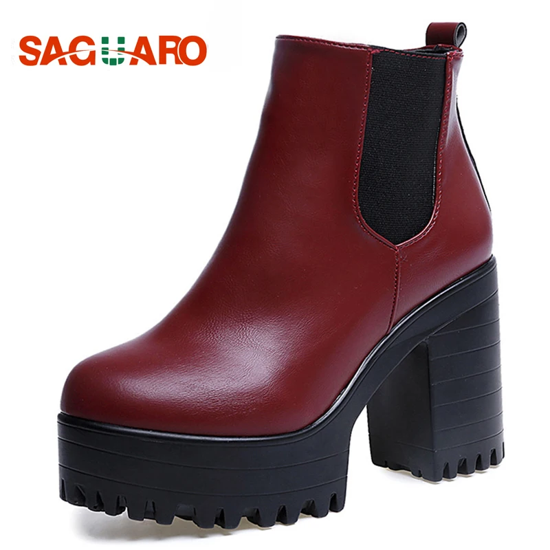 

SAGUARO New 2018 Sexy Women Boots Fashion High Heels Punk Platform Ankle Boots For Women Autumn Winter Ladies Shoes