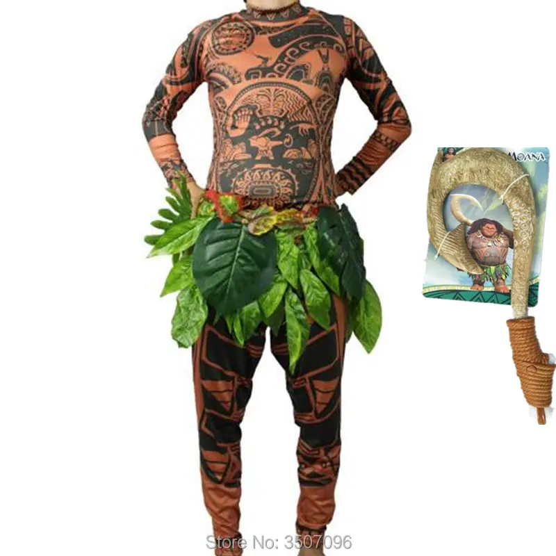 

Moana Maui Adult Cosplay Costume Halloween Mens Women Party Fancy Dresses School Stage Character Bodysuit Whole Set Gift
