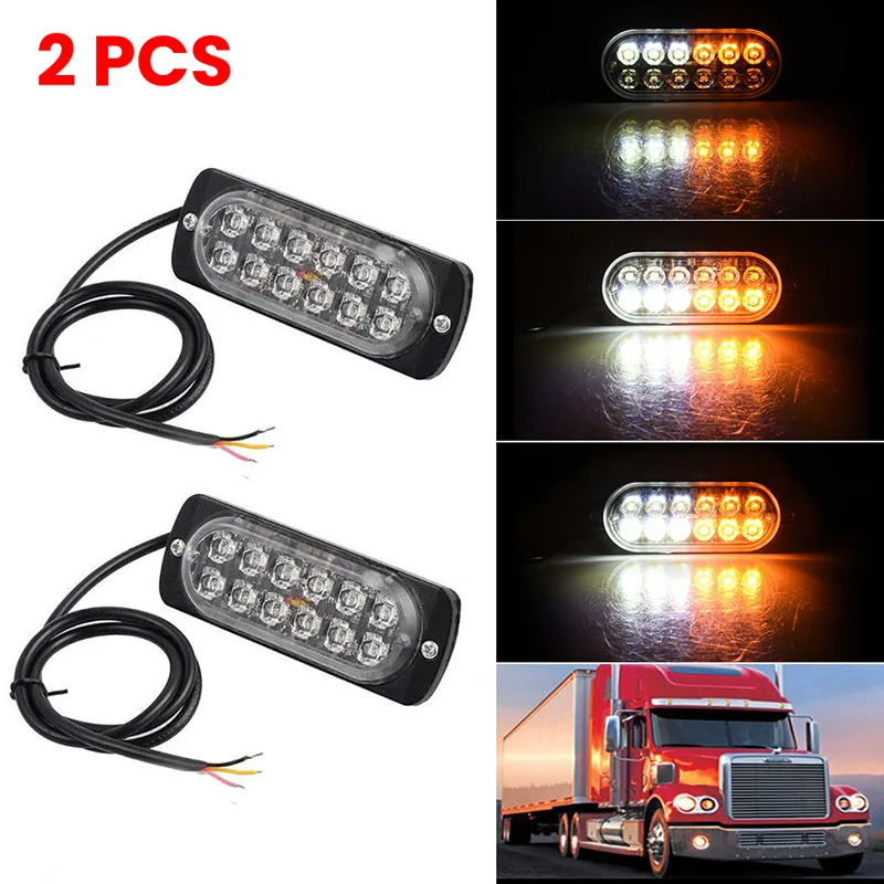 

2 Pcs 36W LED Car Strobe Work Light Bar Beacon Flash Emergency White&Amber LED Bar Driving Light Signal Daytime Running Lamp
