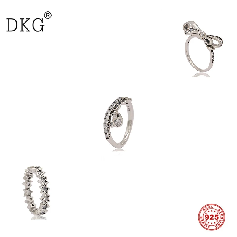 

2019Mother Day 100% 925 Sterling Silver Original Brilliant Bow Pan Ring with Clear CZ Fit Women Bead Charm DIY Jewelry