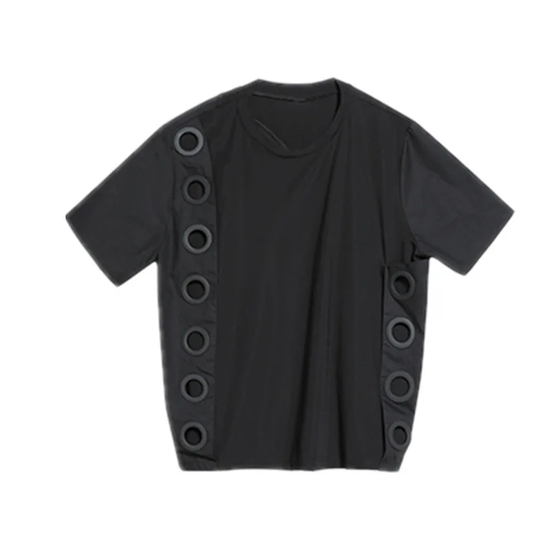[EAM] новая весенне-летняя черная футболка с круглым вырезом и коротким рукавом с разрезом большого размера Женская модная футболка JW045 - Цвет: black