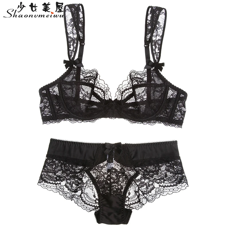  Shaonvmeiwu Lace Sexy Underwear Bra Set Comfortable Breathable Bra Transparent Breasted Large Size 