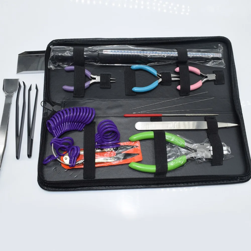 

16PCS Beading Tool Kit With Ring Sizer Stick Gauage Jewellery Making Pliers Scissor