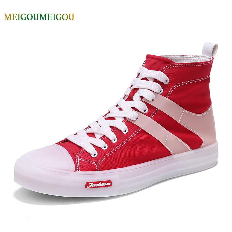 

MEIGOUMEIGOU New Arrival Round Toe High Men Vulcanize Shoes Lace-up Cool Men Casual Shoes Durable Non-slip Walking Men Shoes