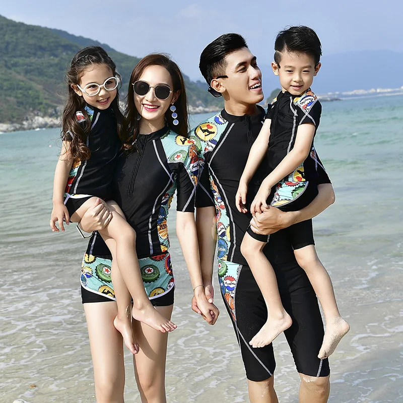 

2018 Family swimwear women two piece swimming wear surfing suit short shirt shorts couples children kids girl boys bathing suits