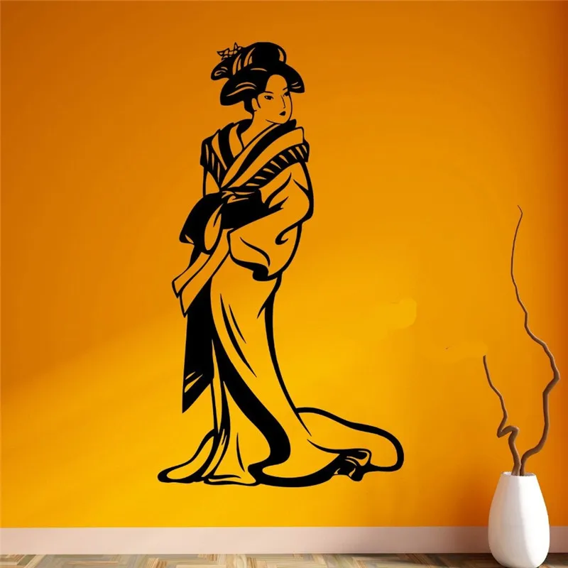 

High Quality Vinyl Wall Stickers Removable Japanese Beautiful Geisha Girl Wall Vinyl Sticker Decals Bedroom Decor