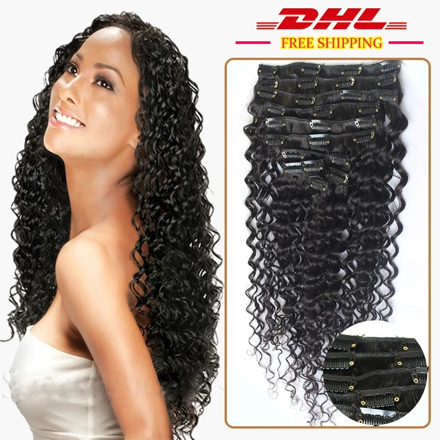 Brazilian Virgin Hair Clip ins Deep Wave Curly Hair Weave sites