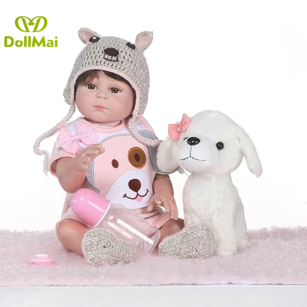 

20"50cm full silicone reborn baby dolls adorable girl bebe dolls reborn with puppy plush doll for kids xmas gift