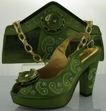 Hohe qualität Afrikanische partei schuhe und tasche zu passen hochzeit, PU matreial italien schuhe und tasche set für ME0079 Armee grün farbe.