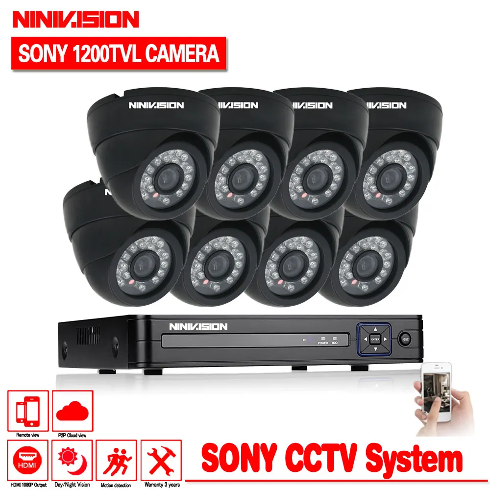 8CH CCTV Системы 8CH 1080 P DVR 8 шт. 1200TVL CCD 1.0MP ИК Крытый открытый купольных Камера охранных системы наблюдения Наборы - Цвет: Черный