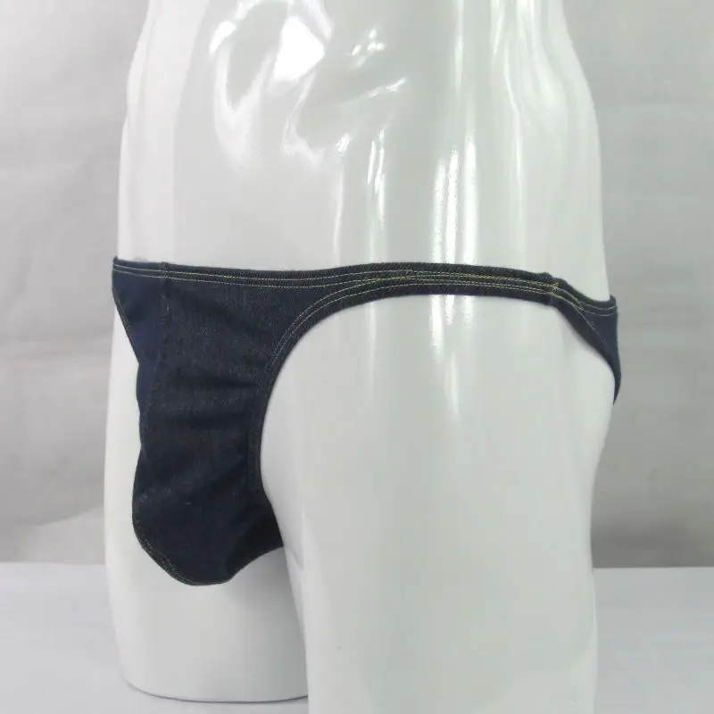 Mens String Bikini Tanga Indigo Stretchy Denim Knit Spandex G319D on
