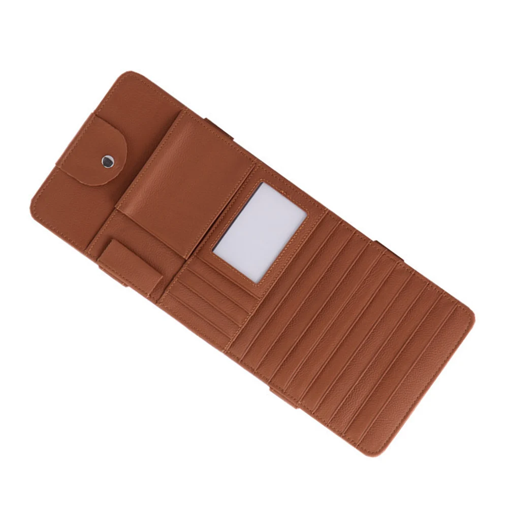 Genuine Leather Multifunction PU Car Sun Visor Storage Bag Auto Glasses Ticket Documents Folder Mobile Phone Organizer