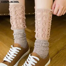 [COSPLACOOL] глянцевый золотистый Серебристый шелк кружева выдалбливают сетки Sox пузырь ажурные кучи Meias женские носки Харадзюку забавные Calcetines