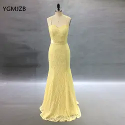 Элегантное вечернее платье с длинным 2018 Русалка Милая Спагетти ремень желтый платье для выпускного вечера Для женщин Формальные Пром