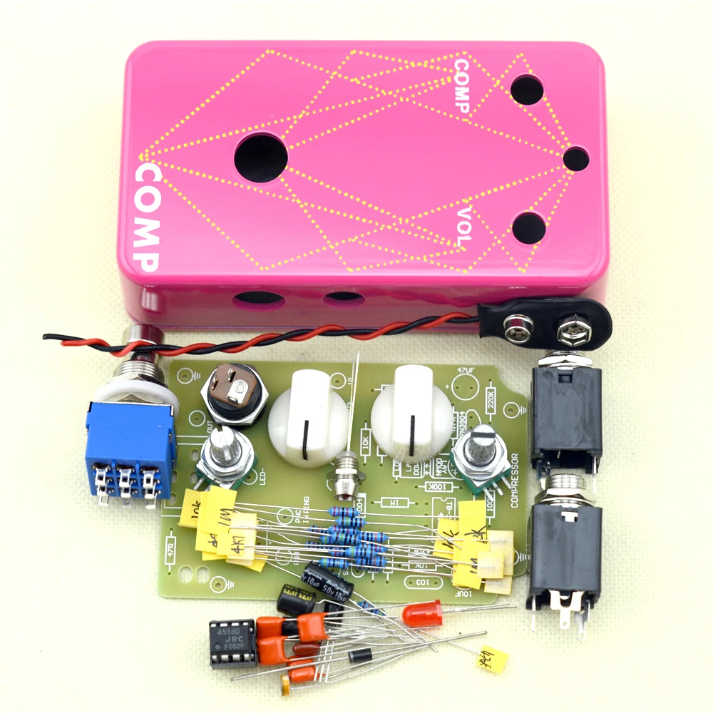 DIY компрессор гитары педаль эффектов все наборы True Bypass педаль алюминий Розовый коробка комплект