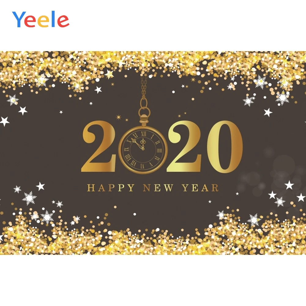 Yeele Happy New Year Gold Clock Light Star Snow Photography Backdrops Personalized Photographic Backgrounds For Photo Studio