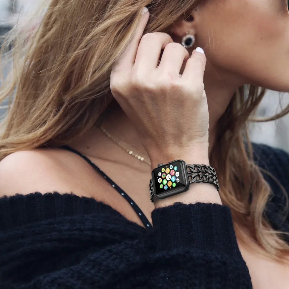 2018 ковбойский ремешок цепочка для Apple Watch 38 мм 42 серия 3 2 1 нержавеющая сталь металл