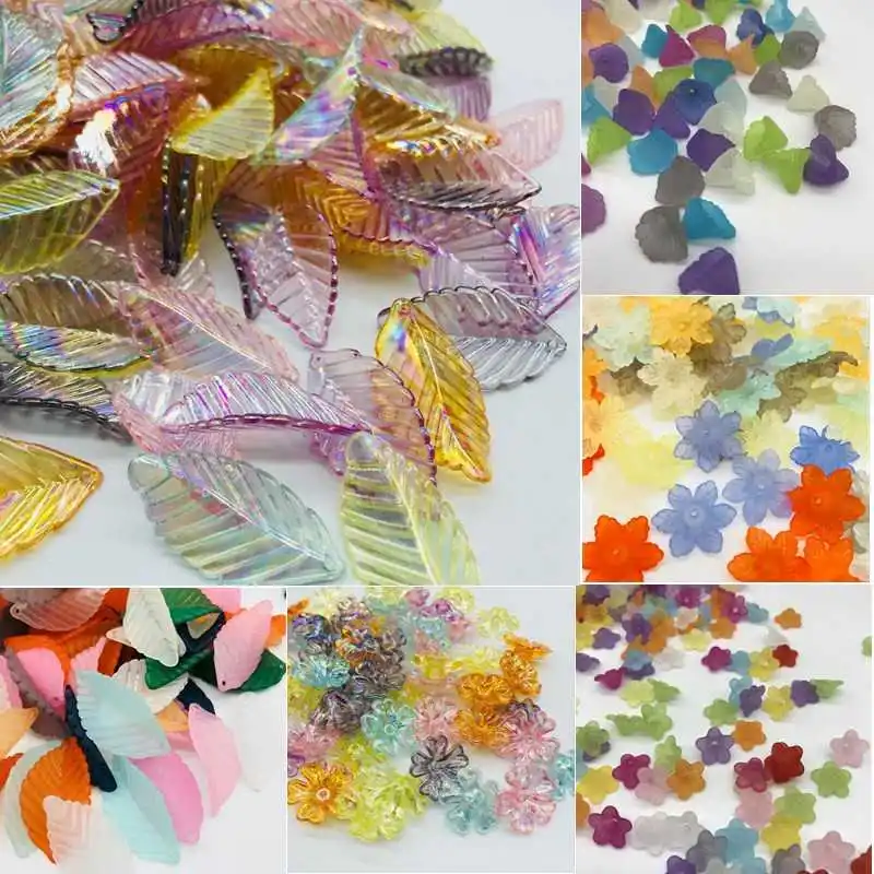 

30-100Pcs/Lot Cheap Hot Flower Acrylic Beads Candy Color Acrylic Spacer Beads DIY for Necklace Matte Hairpin Jewelry Accessoires