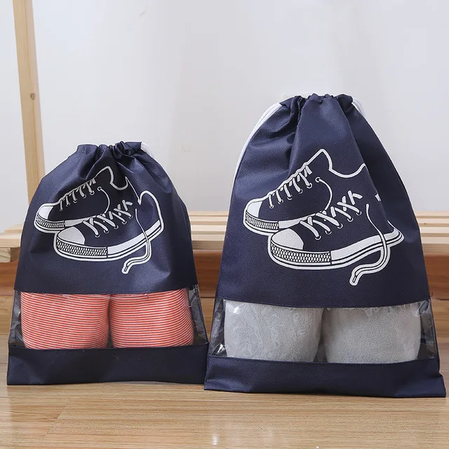 1pcs Drawstring Shoes Storage Bag Travel Storage Organizer Portable Package Bags Waterproof Wardrobe Home Non-Woven Pouch - Цвет: darkblue patterned B