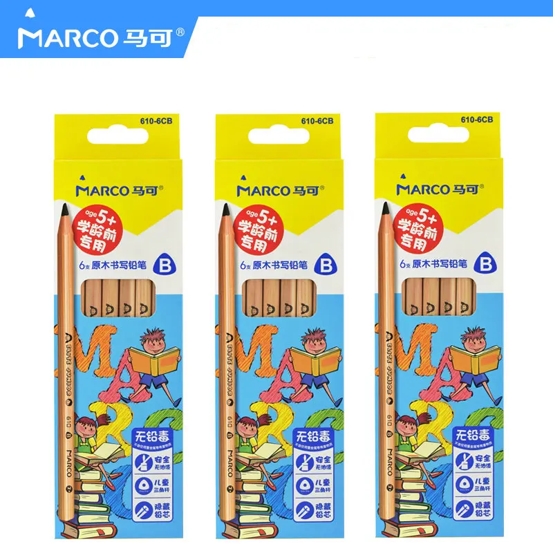 Marco для изобразительного искусства 610-6CB деревянный карандаш для детей в возрасте 5 лет дети Безопасный деревянный карандаш для рисования для написания B 6 шт./кор