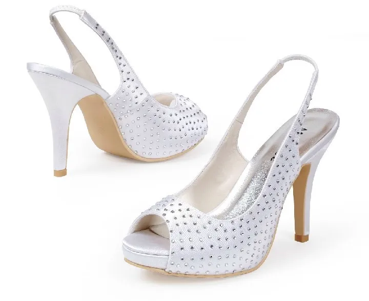 

White Rhinestone Peep Toe Lady Wedding Dress Shoes Gorgeous High Heel Bridal Shoes Banquet Shoes for woman