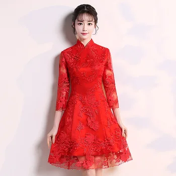 

2018 Summer Mini Cheongsam Vintage Chinese Style Qipao Gown Womens Party Dress Retro Lady Clothing Vestidos S-2XL