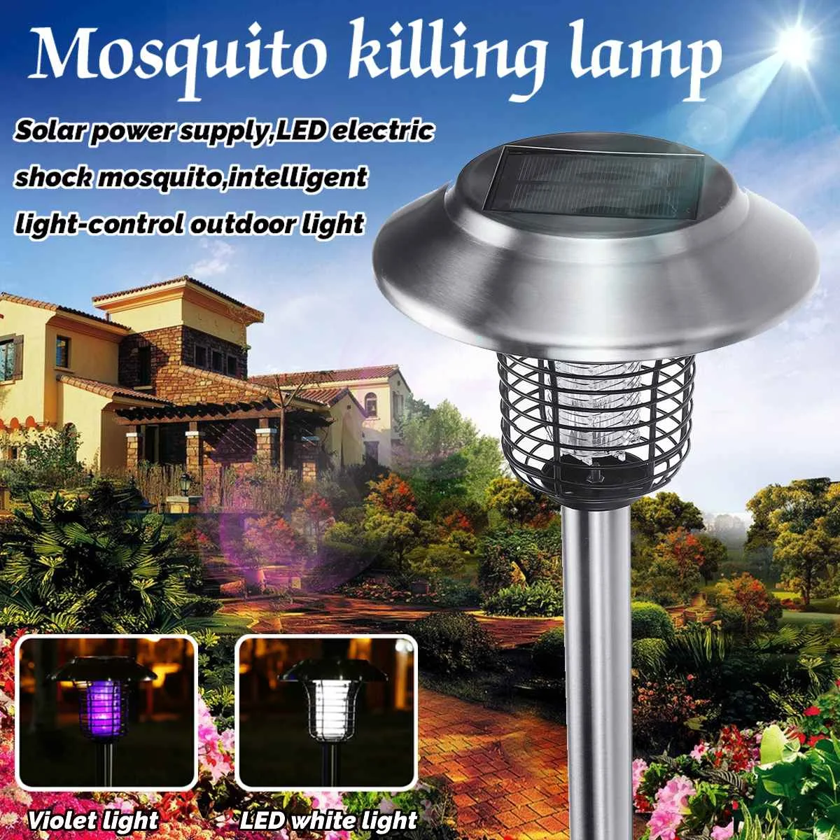 

LED Mosquito Killer Solar Electric Shock Mosquito Double Optical Frequency Light-control Automatic Induction Outdoor Lamp Summer