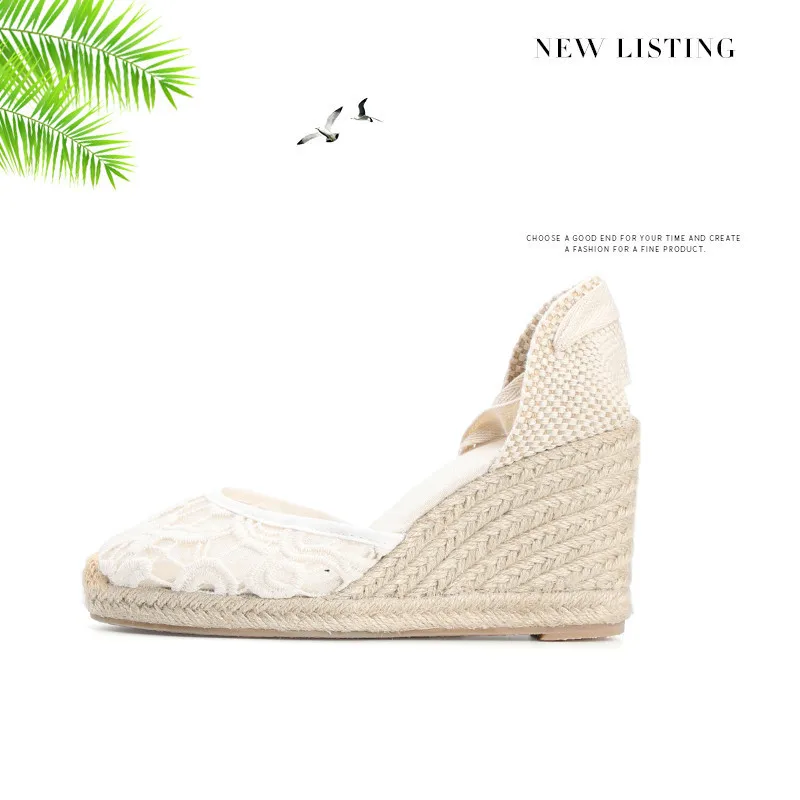 New Summer Women's Espadrilles Sandals Sexy Lace Shoes Woman 6.5CM9CM High-Heeled Platfroms Casual Wedges For Women High Heels (4)