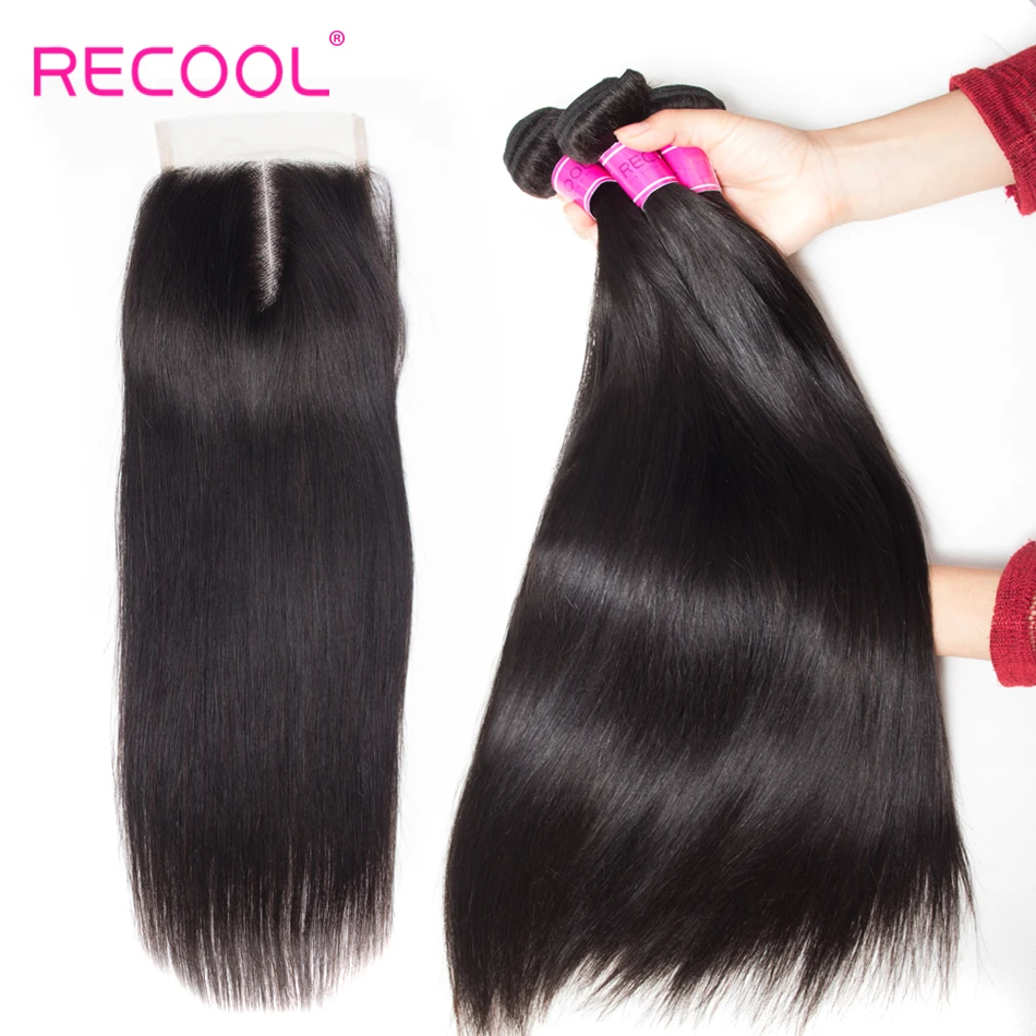 

Recool Straight Human Hair Bundles With 5x5 Closure 3 Bundles With Lace Closure Remy Brazilian Hair Weave Bundles With Closure