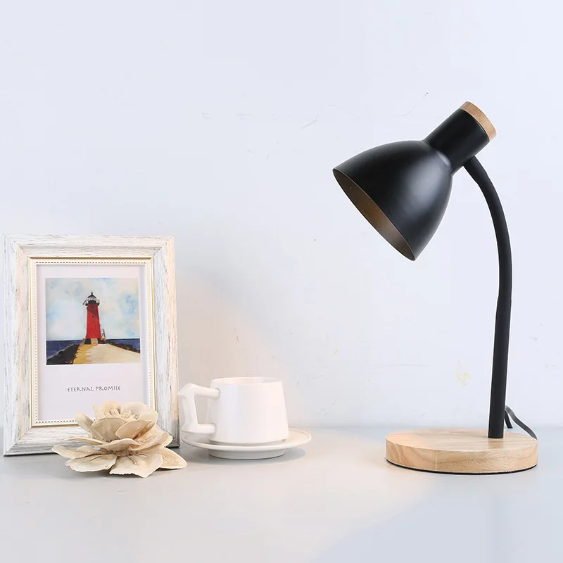 Modern nordic style creative white&black color table lamp E27 LED wood base desk lamp for learning reading bedroom study office