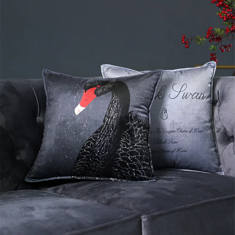 

Proud Black Swan Pillow Cushion Cover Plaid Throw Decorative Pillows Letters Cojines Decorativos Para Sofa Coussin Cushions