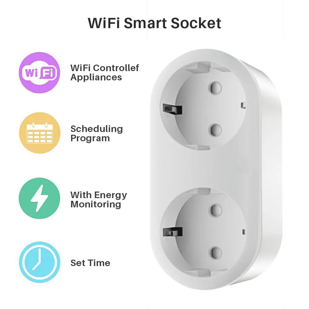 2 в 1 WiFi Smart Plug EU 16A розетка с монитором энергии приложение Управление работает с Google Home Mini Alexa IFTTT