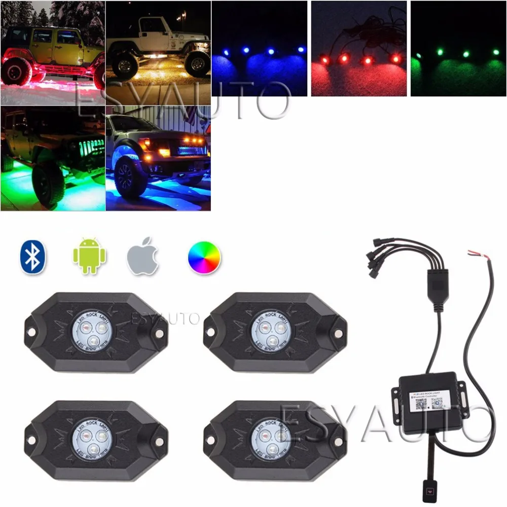 "4 блока Мульти-Цвет 9W 3"" RGB вел рок прожектора луча управления Bluetooth внедорожный мотоцикл для джип Рэнглер" "4 блока Мульти-Цвет 9W 3"" RGB вел рок прожектора луча управления Bluetooth внедорожный мотоцикл для джип Рэнглер"