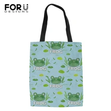 FORUDESIGNS/модные сумки для покупок, милые сумки для девочек с рисунком лягушки и крутой свиньи, хлопковые льняные женские сумки, крутой холст, сумка
