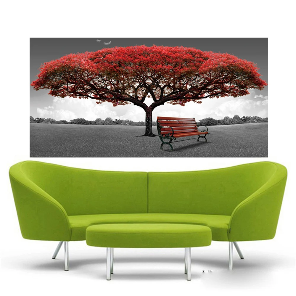 Один красное дерево лес пейзаж холст живопись Горизонтальный Прямоугольник скандинавские картины стены искусства для гостиной украшения спальни