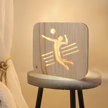 Деревянный человек волейбол форма светодиодный ночник 3D USB переключатель управления врезной светильник