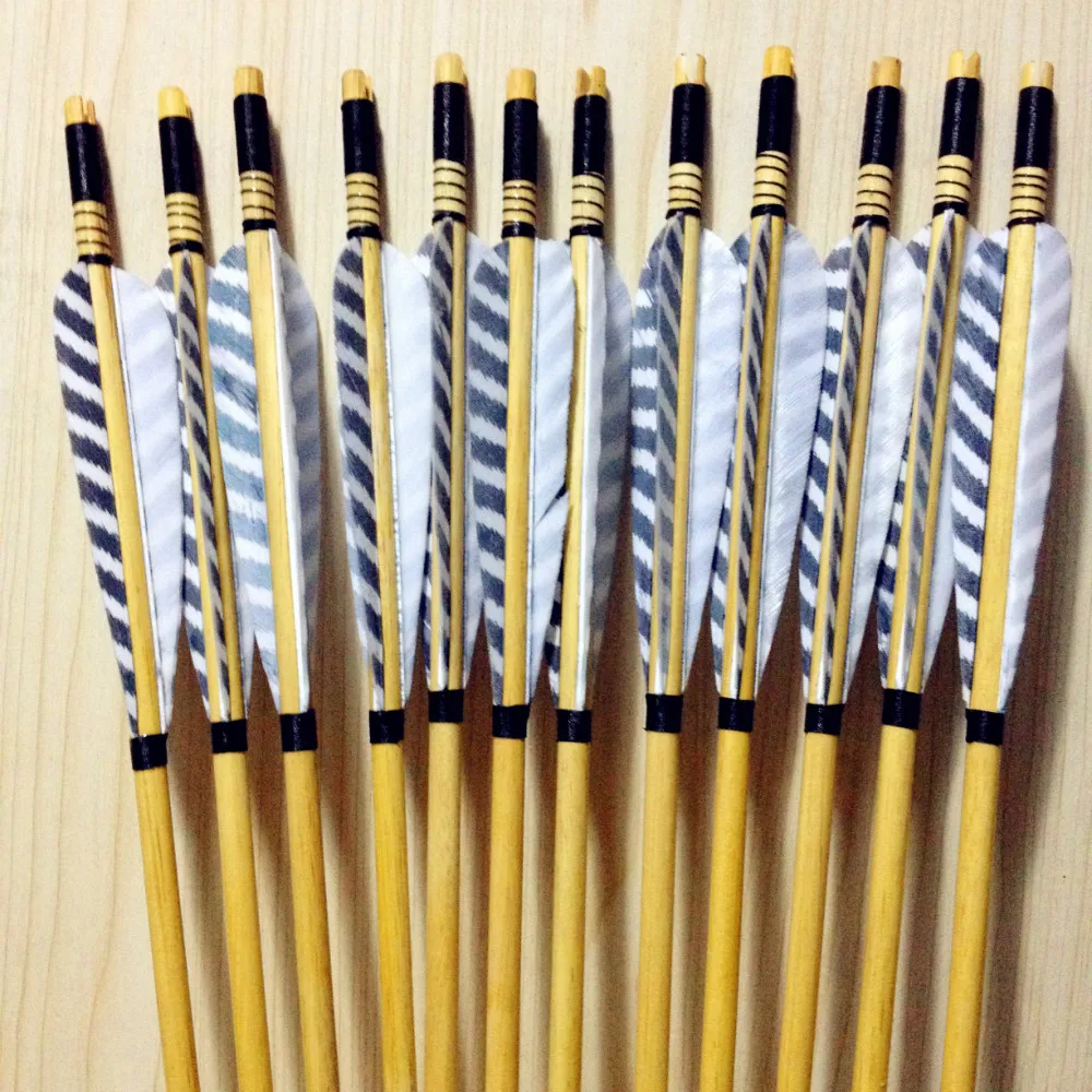 

12 New Retro gray traditional wooden arrow archery hunting Longbow free shipping