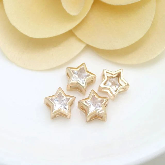 

4PCS 9MM 24K Champagne Gold Color Plated Brass with Zircon Star Spacer Beads Bracelet Beads High Quality Jewelry Accessories