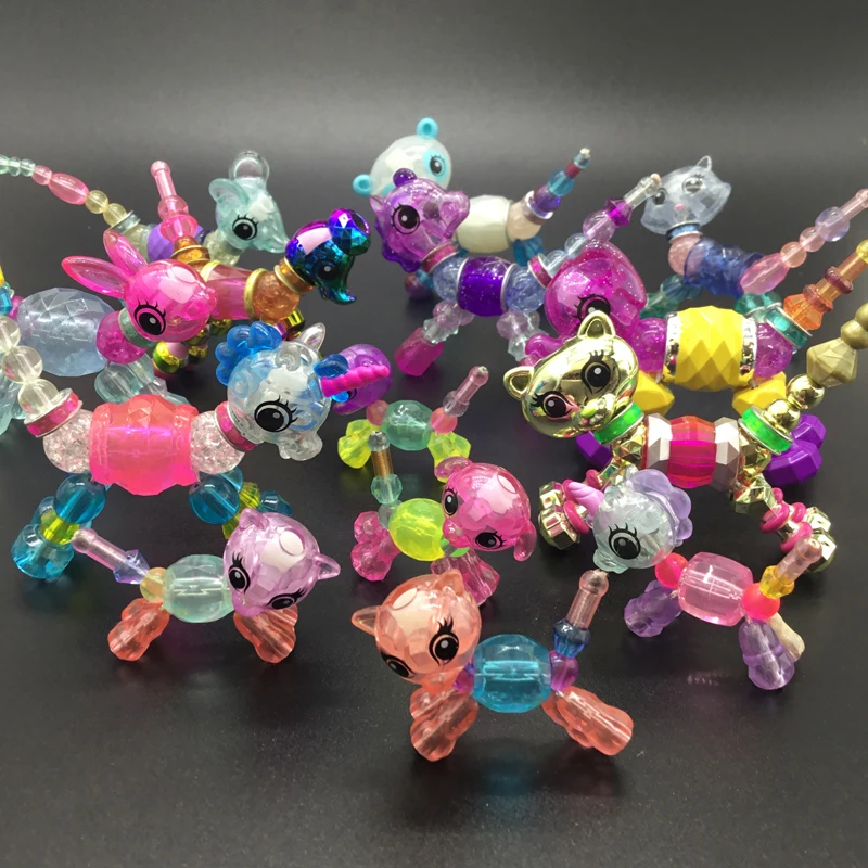 

1pcs Diy Unicorn Cats hippo fox magical pet bracelet Charms Watch animal necklace Twist Into Pets backpack pendante For Kids Toy