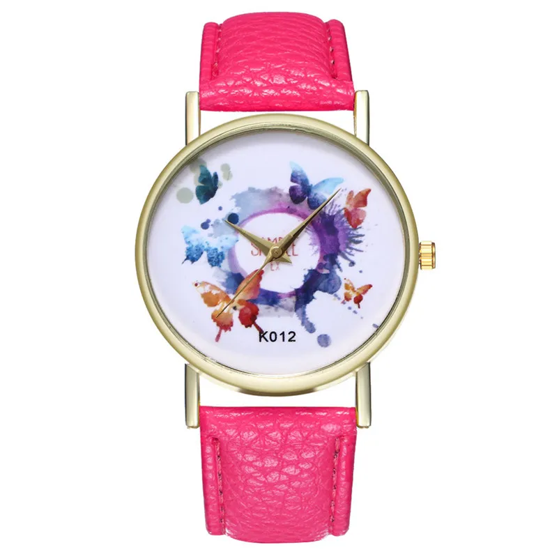New Fashion Quartz Watch Women casual watches Butterfly Leather Band Analog Quartz Round Wrist Watch clock Montre femme 3M28#N (1)