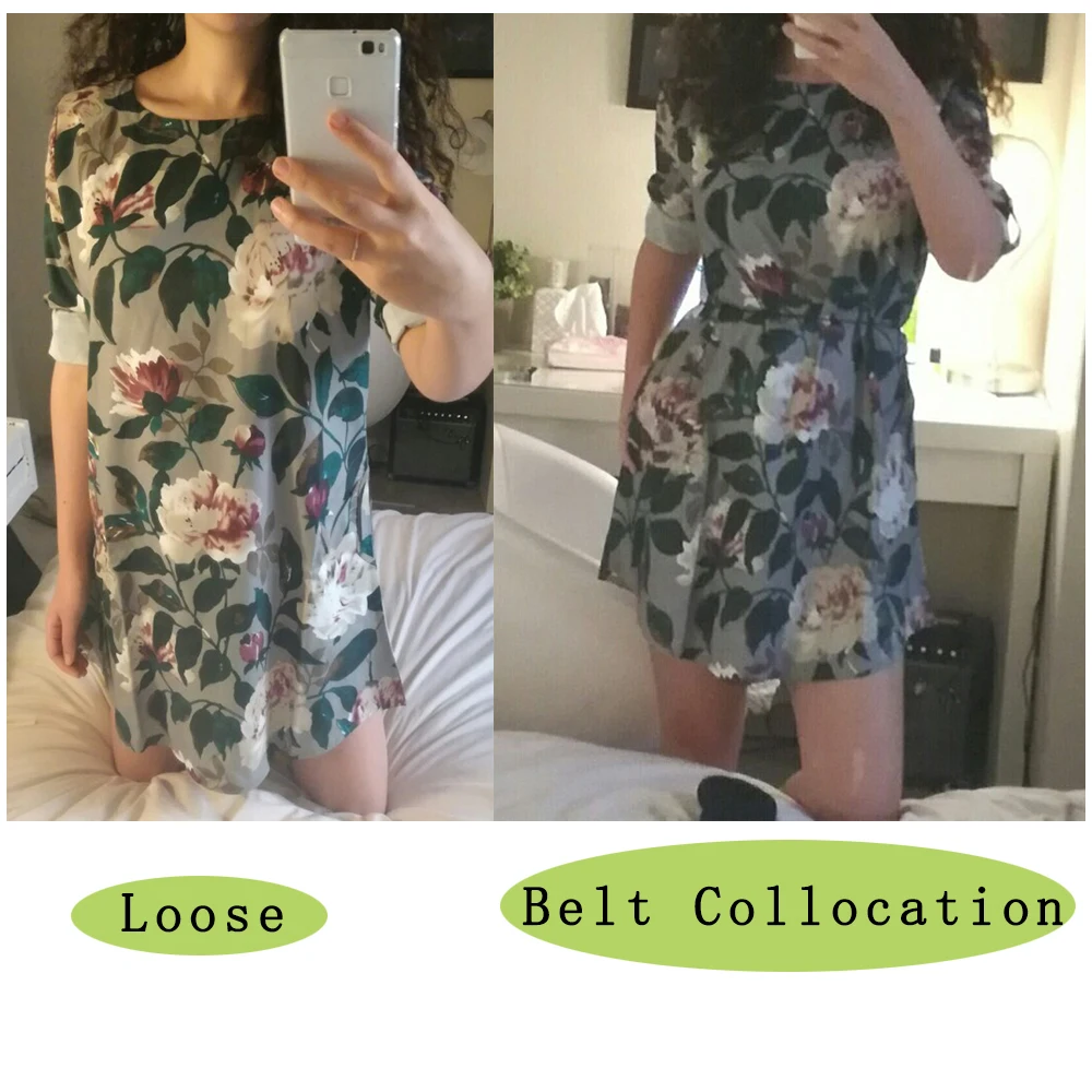 FEIBUSHI Green Flower Floral Blouse Dress Long Sleeve Summer Women Chiffon Blouse Floral Print Long Tops Shirts Plus Size 