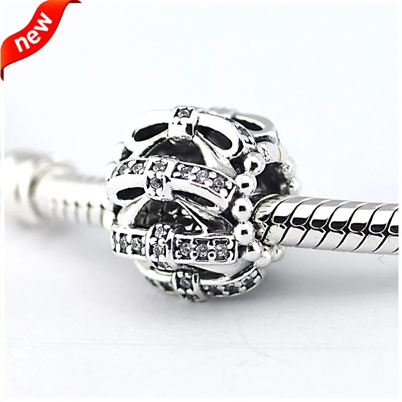 

Fits Pandora Charms Bracelets 925 Sterling Silver Jewelry Shimmering Sentiments Charm with Clear CZ DIY Beads Jewelry Making