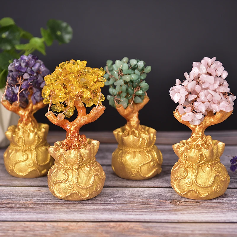 

Decor Crafts Birthday Gift Home Wine Cabinet Lucky Ornaments Feng Shui Wealth Luck Bonsai Style Mini Crystal Money Tree Figurine