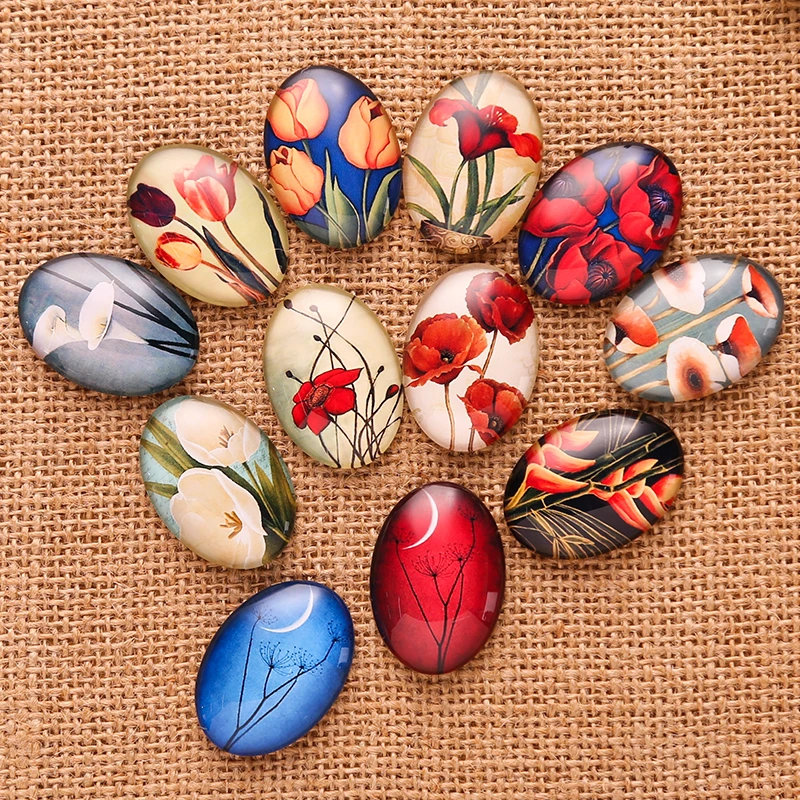 20pcs Mixed Tulip Flower Pattern Glass Cabochon 18*25mm Oval flatback handmade Pendant Necklace findings 20pcs Mixed Tulip Flower Pattern Glass Cabochon 18*25mm Oval flatback handmade Pendant Necklace findings