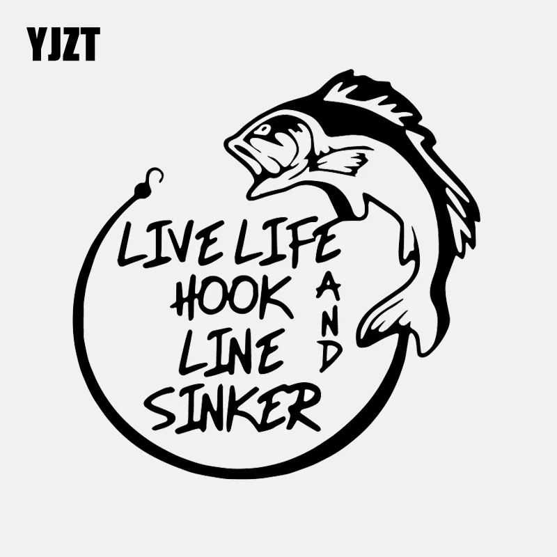 YJZT 14.5CM*14.6CM Car Sticker Live Life Hook A Line D Sinker Fishing Decal Vinyl Art Decor Black/Silver C24-0512 | Автомобили и
