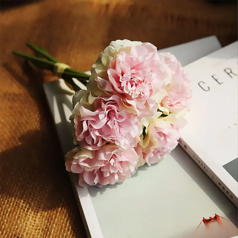 

5 Heads Artificial Flowers Peony Bouquet for Wedding Decoration Peonies Fake Flowers Home Decor Silk Hydrangeas Dropshipping