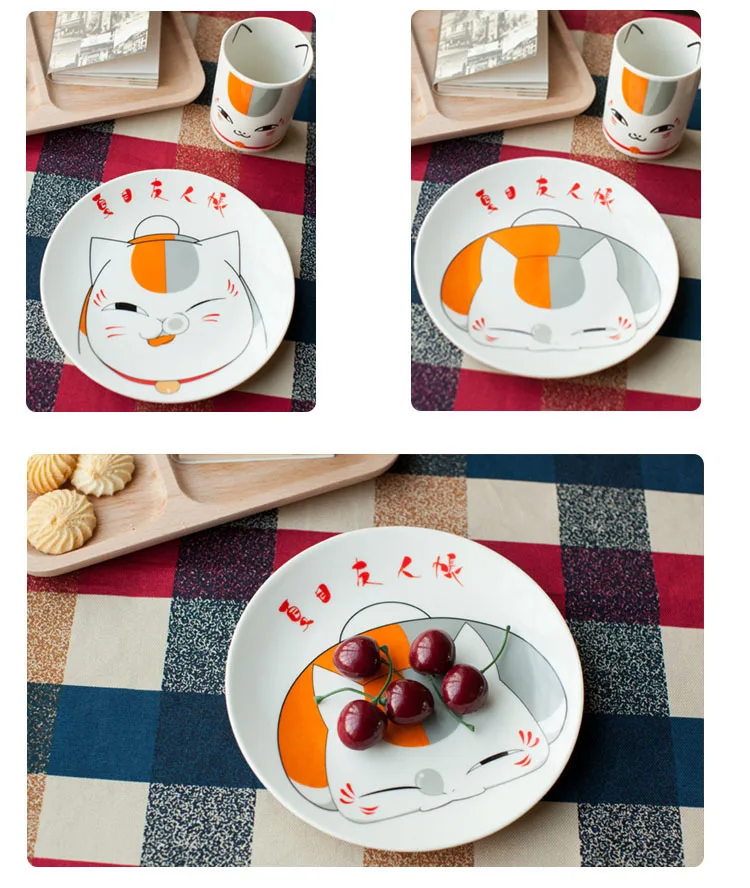 Cartoon Natsume Cat Japanese Ceramics Tableware Dinner Plates Cup Porcelain Dishes Dinnerware