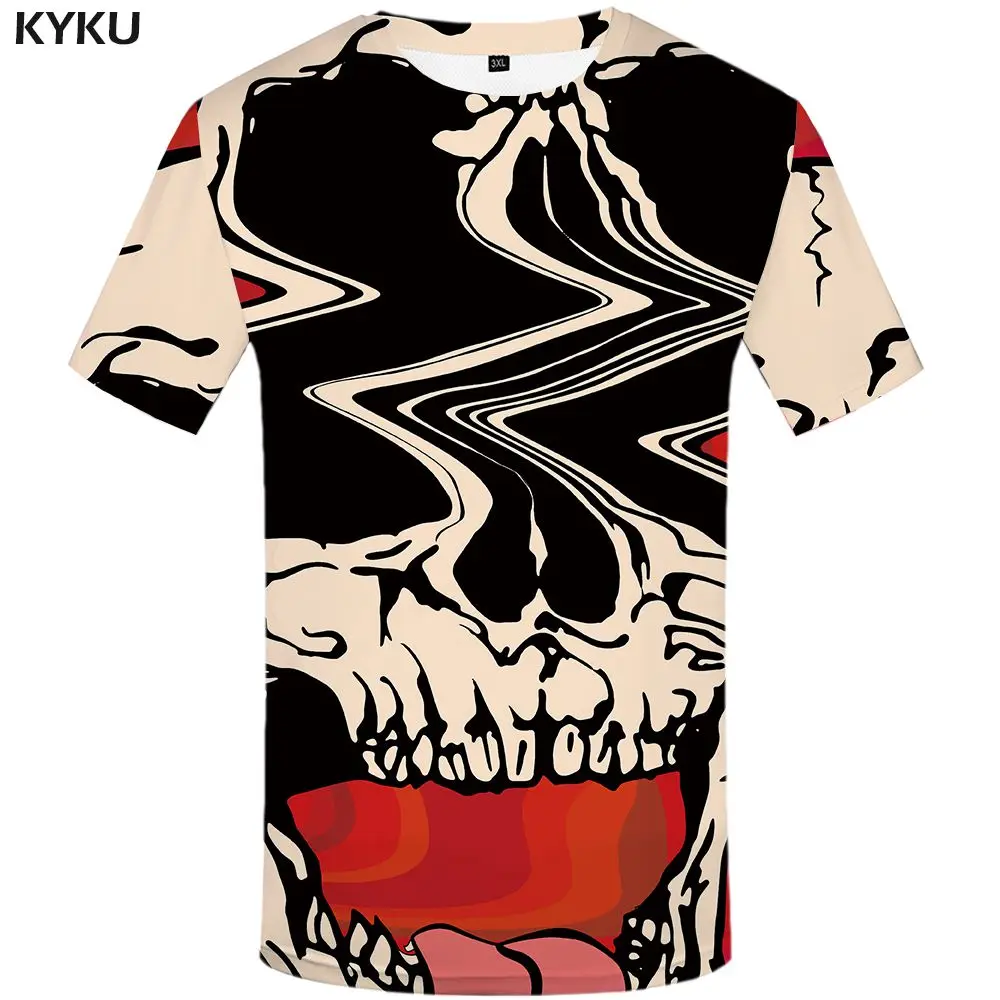 Повседневная мужская футболка KYKU, черная футболка с 3D-принтом черепа и флага Великобритании, в стиле панк-рок, лето - Цвет: 3d t shirt 16