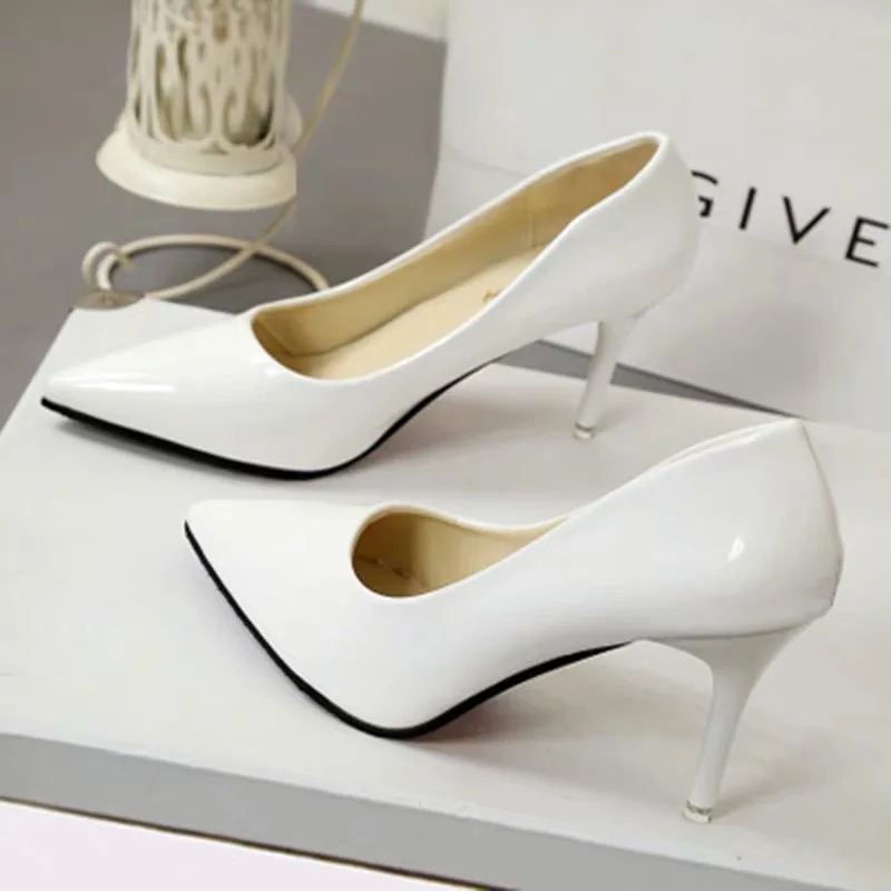 Обувь больших размеров; женская обувь на высоком каблуке; коллекция года; летние классические офисные женские туфли-лодочки; модные выразительные кожаные туфли на каблуке с острым носком; zapatos de mujer - Цвет: white 7cm