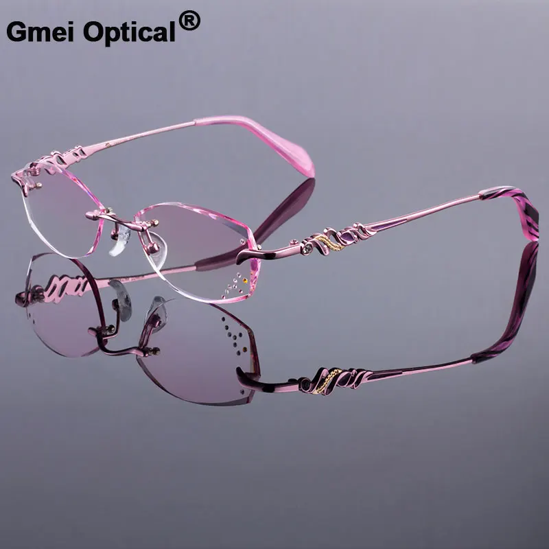 Women Rimless Glasses Frames Women Titanium Alloy Pink Frame Diamond